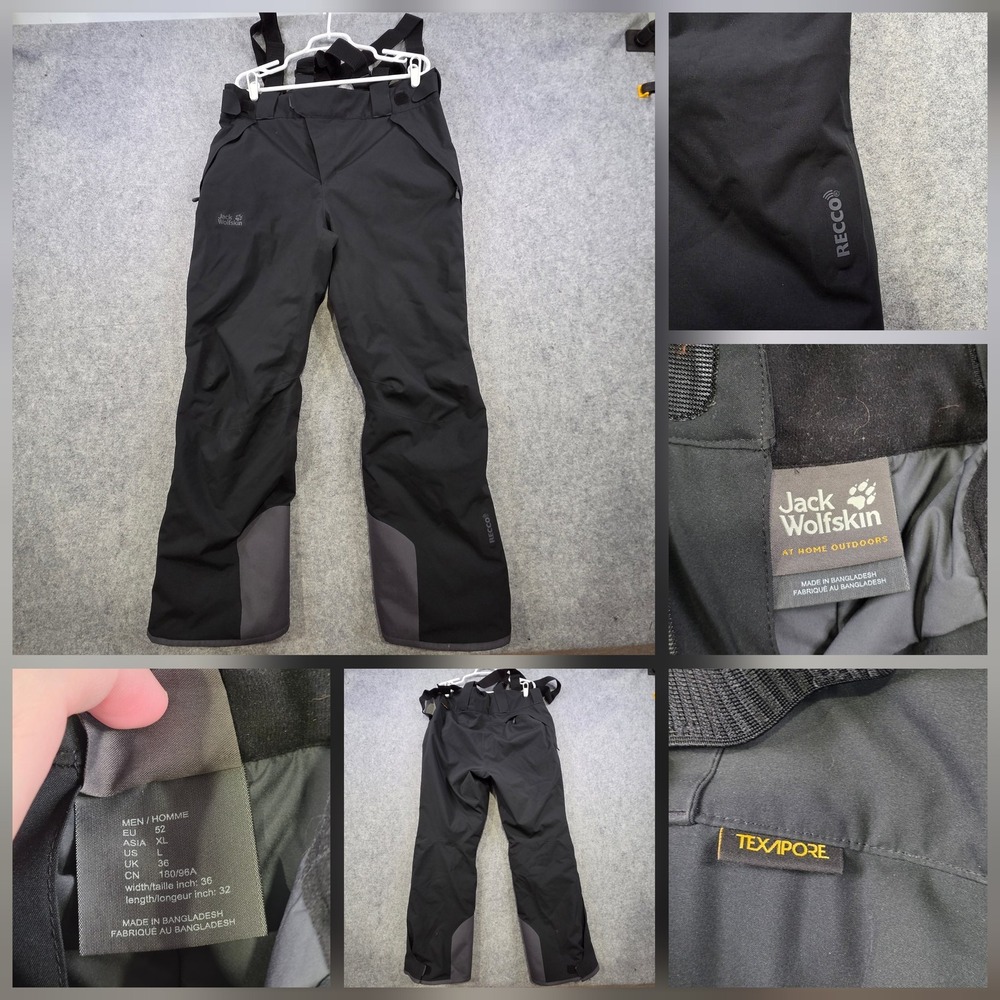 Jack Wolfskin Snow Pants Mens Large Black Texapore RECCO Ski Insulated Winter